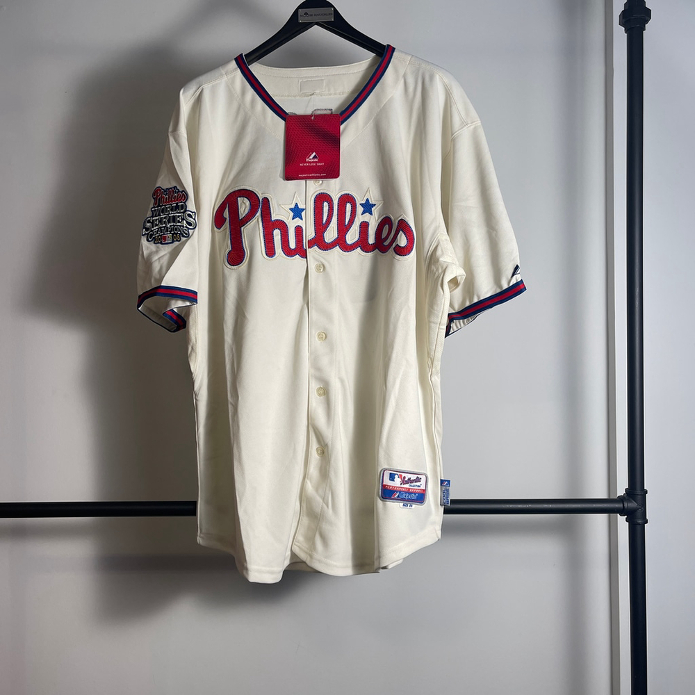 Men's Majestic Philadelphia Phillies Lidge 08 world champions Jersey size 54